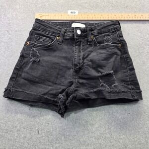 HM Women Black Distressed HighWaisted DenimJean Shorts Size 4 Raw Hem Distressed